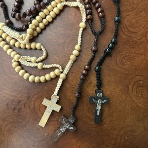 Wooden bead rosary - black, brown or tan
